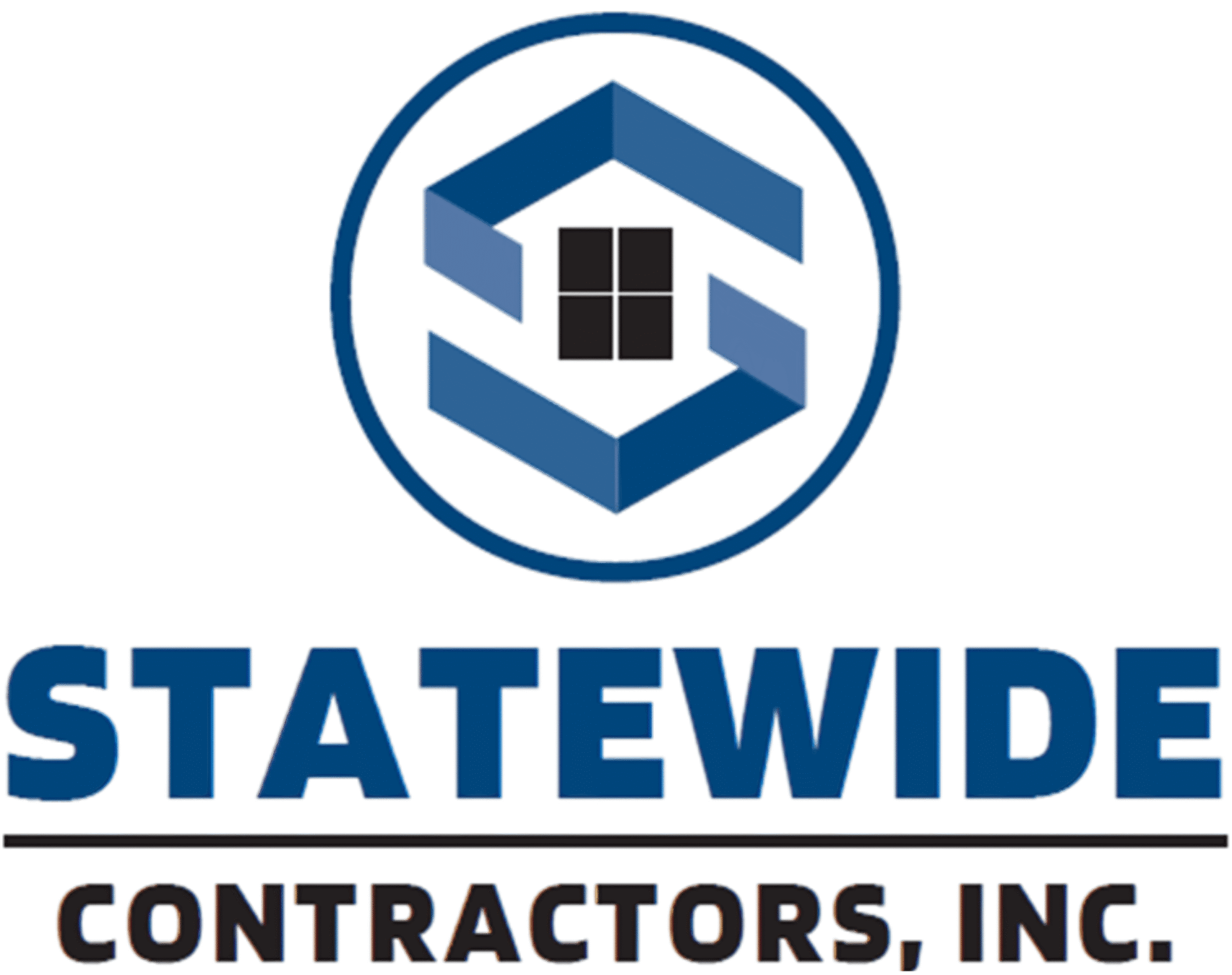 Untitled design (2) copy Logo for Statewide Contractors, Inc. featuring a blue geometric design with a window icon above the company name in bold blue and black text.